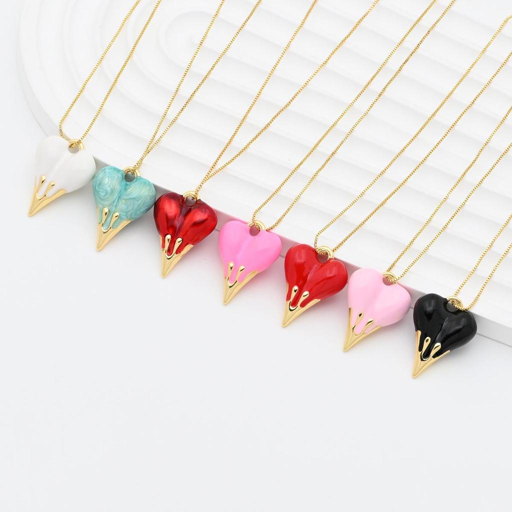 Xiyin 3D Drip Oil Heart Pendant Necklace Jewelry Accessories