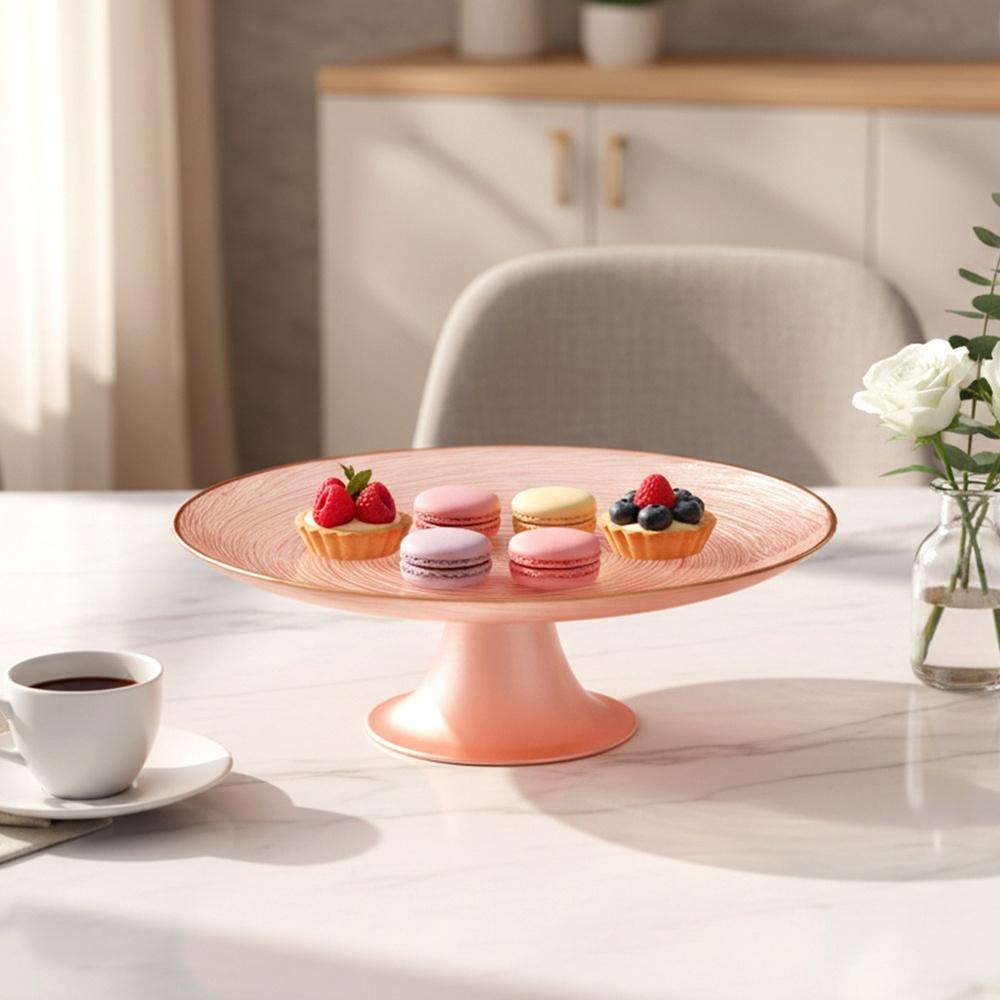 Patera Różowa Szklana Nóżce na Tort Ciasto Desery Przekąski Taca 21 cm