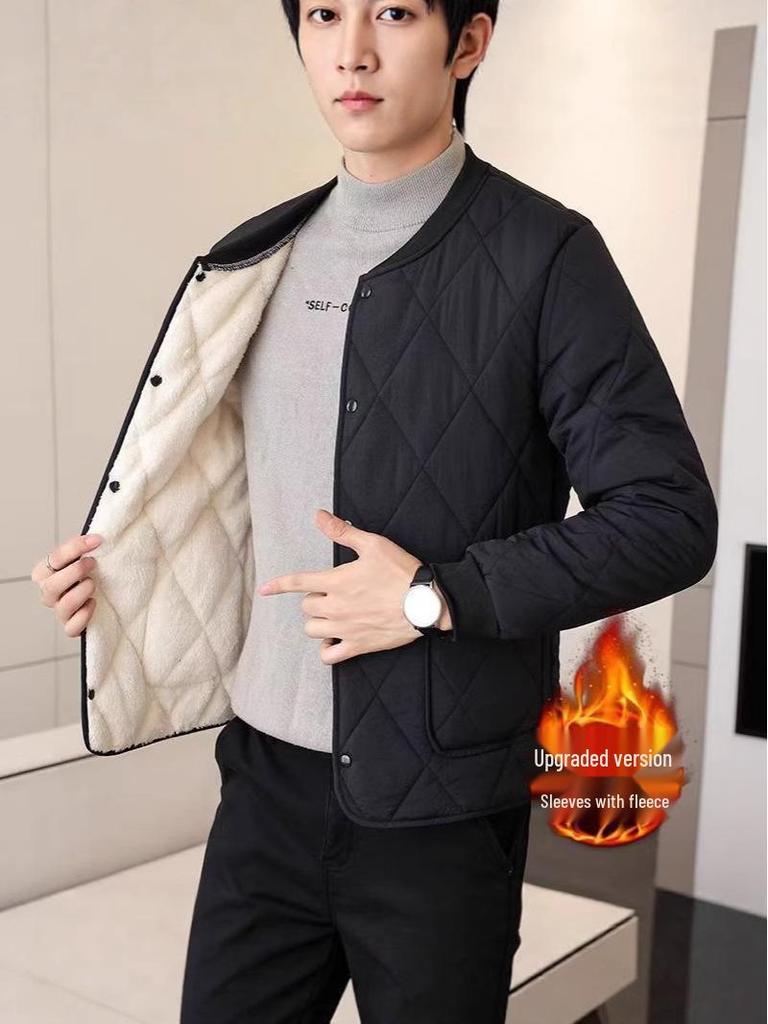 Men's Cotton Jacket: Velvet-Lined, Thick, Cold-Proof, Short Style, Casual Warmth for Students