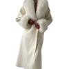 2026 Womens Oversized Wool Blend Long Coat With Faux Fur Collar Solid Color Elegant Winter Outerwear