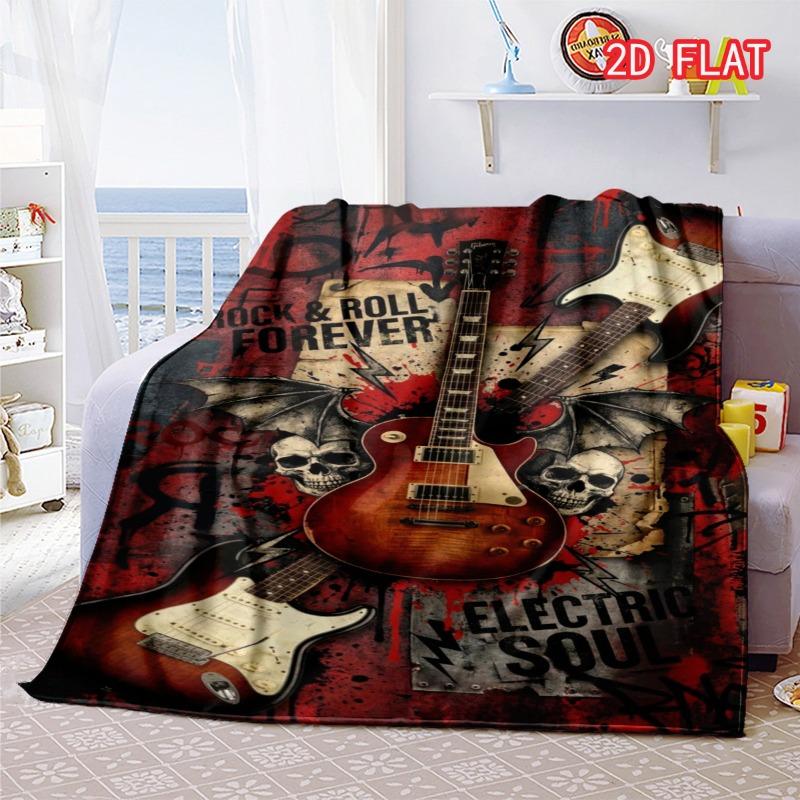 Rock Guitar Player Graffiti Print Flannel Blanket, Soft Cozy Throw for Music Lovers 80cm x 120cm