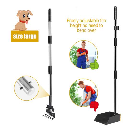 Swivel Bin Rake Spade Pooper Scooper Kit Adjustable Extended Handle Stainless Steel Waste