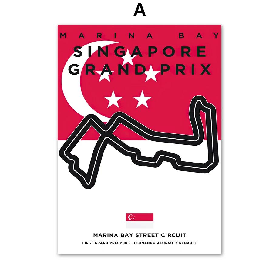 

Wall Art Canvas Painting Posters and Prints, Formula 1, Circuit Track, Car GRAND PRIX, Retro Map, Pictures for Living Room Decor 21X30cm No Frame