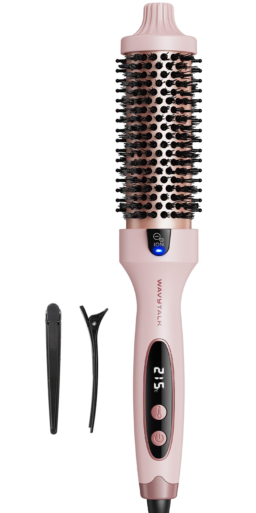 

Wavytalk Roll Brush Iron, 38mm, for a Shiny Blow-Dry Finish, Tourmaline Ceramic, Negative Ion Thermal Brush, Low Damage, 5 Temperature Settings, Pink