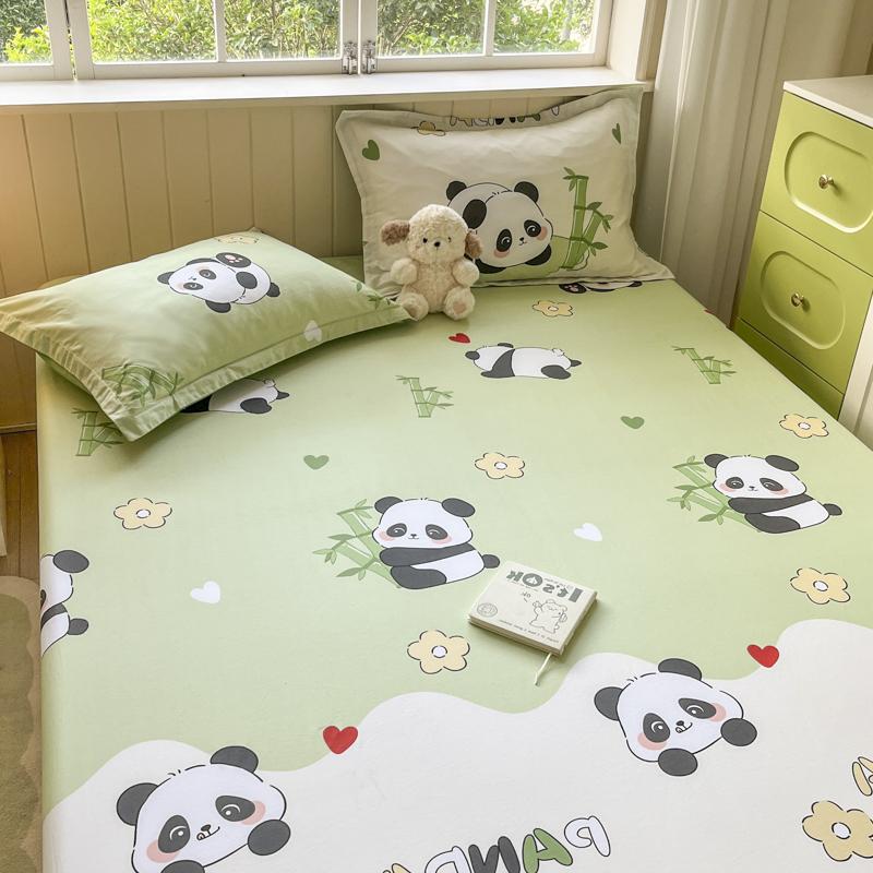 Kawaii Cartoon Panda Fitted Sheet,Bamboo Floral Wild Animals Bed Sheet Set Cotton Bed Cover With Deep Pocket For Child Kids Room