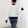Women's  Preppy Style Color Block Linen Blend V-neck Cardigan Sweater Coat For Spring Autumn