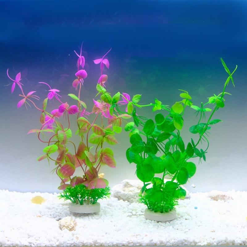 4PCS Realistic Plant Fishtanks Decoration Artificial Green Plant with Base for Home Use Aquariums Landscaping Accessories