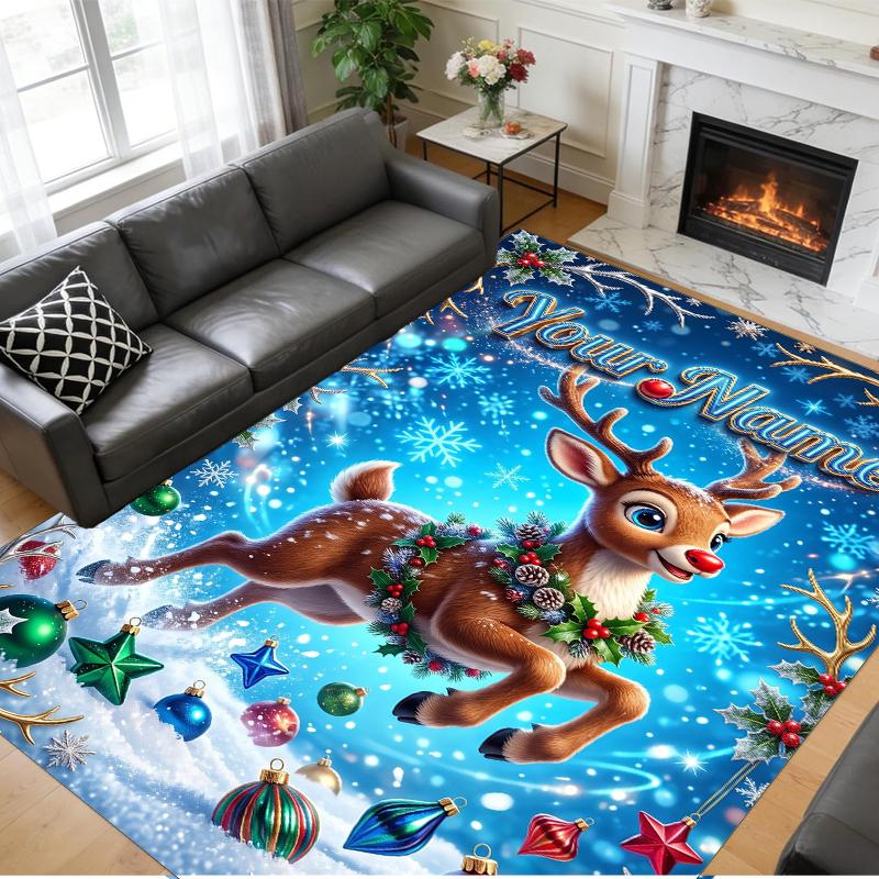 Christmas Custom Name Printed Square Area Rug Soft Non Slip Floor Carpet For Bedroom Holiday Gift