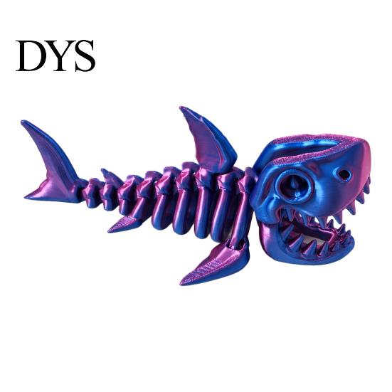 Creative Gift for Boys Girls 3D Printed Articulated Skeleton Shark Figurine, Pearlescent Flexible Joint Desktop Ornament Kids Bone Toy, Fidget