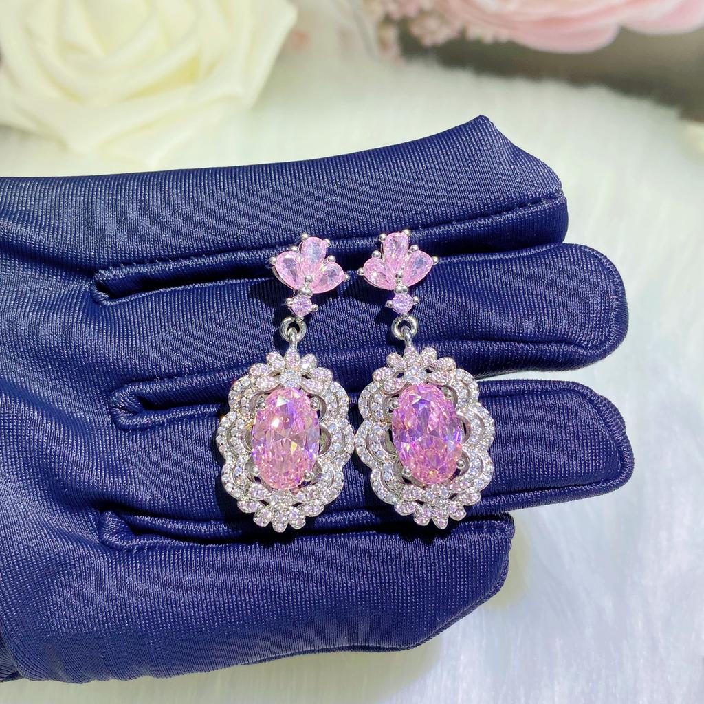 2026 Luxo Premium Sensação Rosa Doce Diamante Colar Anel Aberto Brincos de Tarraxa Cheios de Diamante Pulseira Tesouro Colorido Rosa Flor de Cerejeira