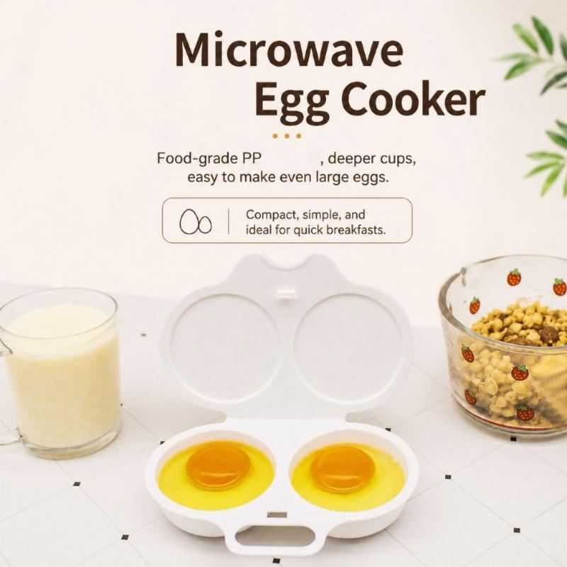 Food-Grade Plastic Microwave Egg Cookers, 10-Piece Set with Separate Compartments, Molded Form and Hinged Covers