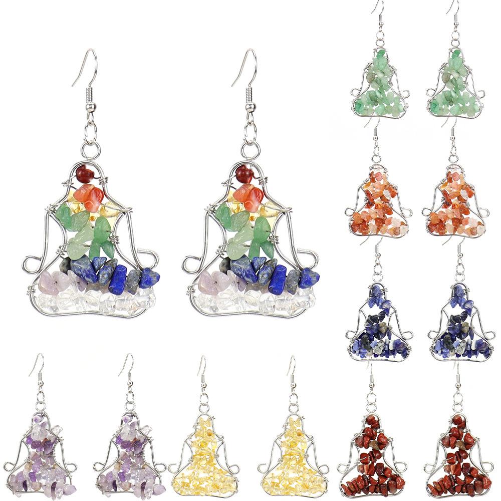 Hand Wound Natural Gravel Crystal Agate Amethyst Yoga Earrings Earrings E14 Fresh And Sweet