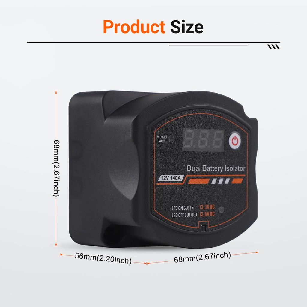 12V 140A Smart Dual Battery Isolator Auto or Manual Control Voltage Sensitive Relay VSR For Car RV ATV UTV Boat Marine Campervan