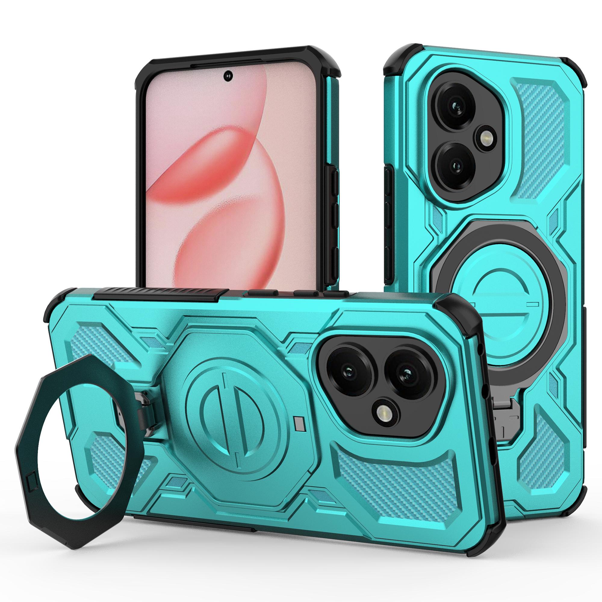 

For Honor 400 5G (Global) Magnetic Case Rotating Metal Kickstand Shockproof PC+TPU Phone Back Cover Baby Blue