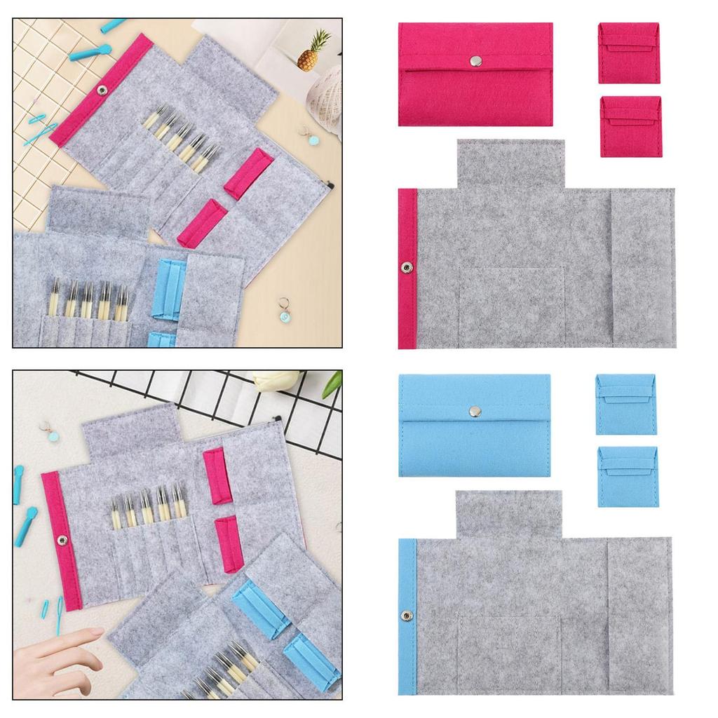 3x Circular Knitting Bag Travel Sewing Supplies Felt for Beginners Organizer Collecting Sorting Circular Needle Case
