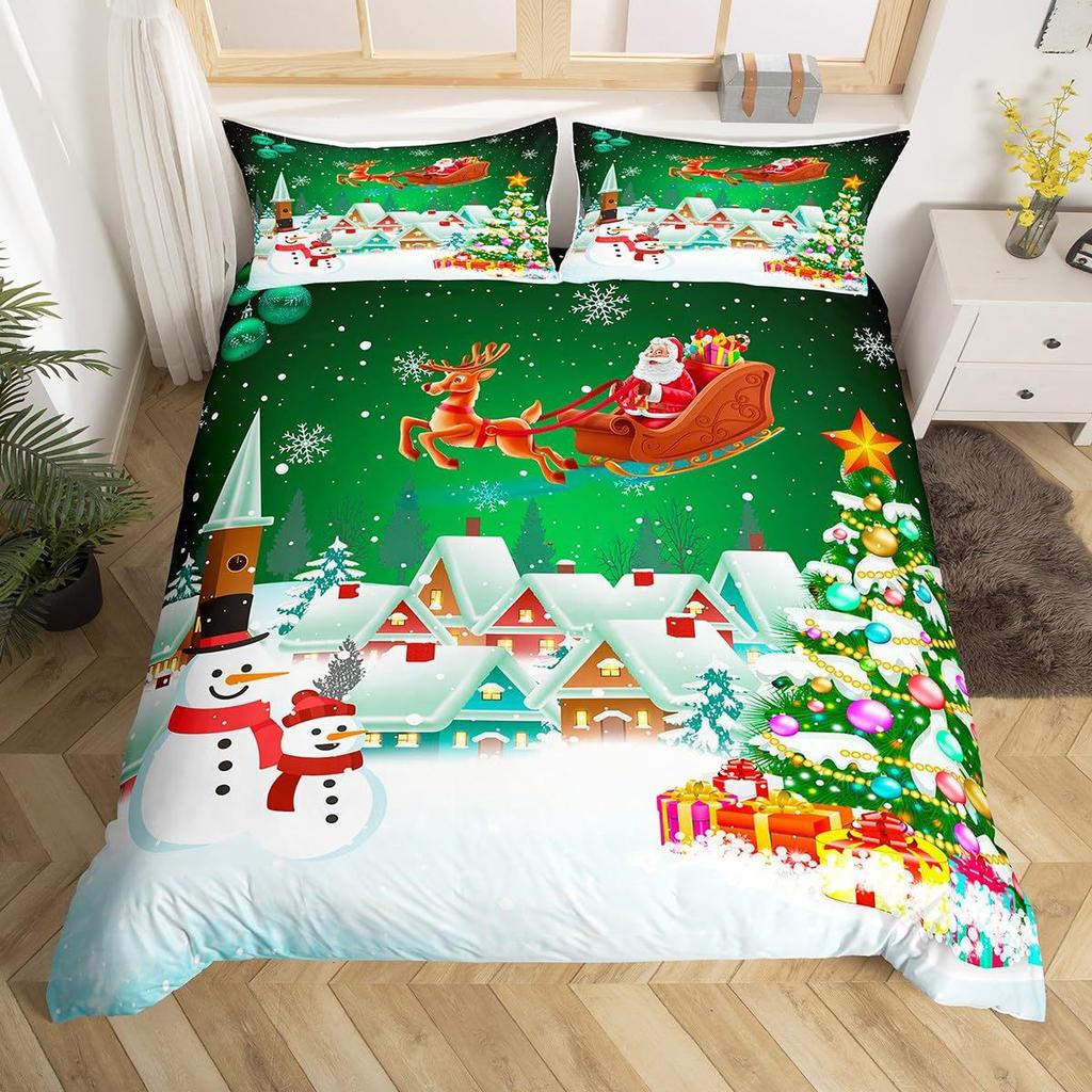 Weihnachtsthema Dreiteiliger Bettbezug Digitaldruck Bettwäscheset Vier Jahreszeiten Bettdecke