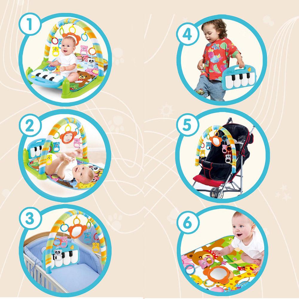 Baby Playmat Kick and Play Piano Gym with Music LED Lights Hanging Toys Mirror Musical Activity