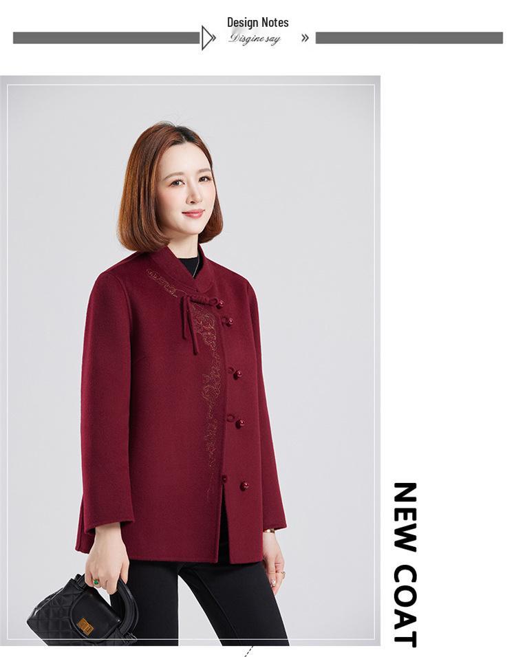 Damen Doppelseitiger Kaschmir-Wollmantel - Bestickt, Modische Kurze Jacke für Mittleren Alters & Ältere (Herbst Winter)