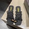 Women Slipper Summer Roman Shoes Low Heels Flat Sandals Footwear Female Open Toe Beach Shoes Ladies Square Metal Buckle Slipper