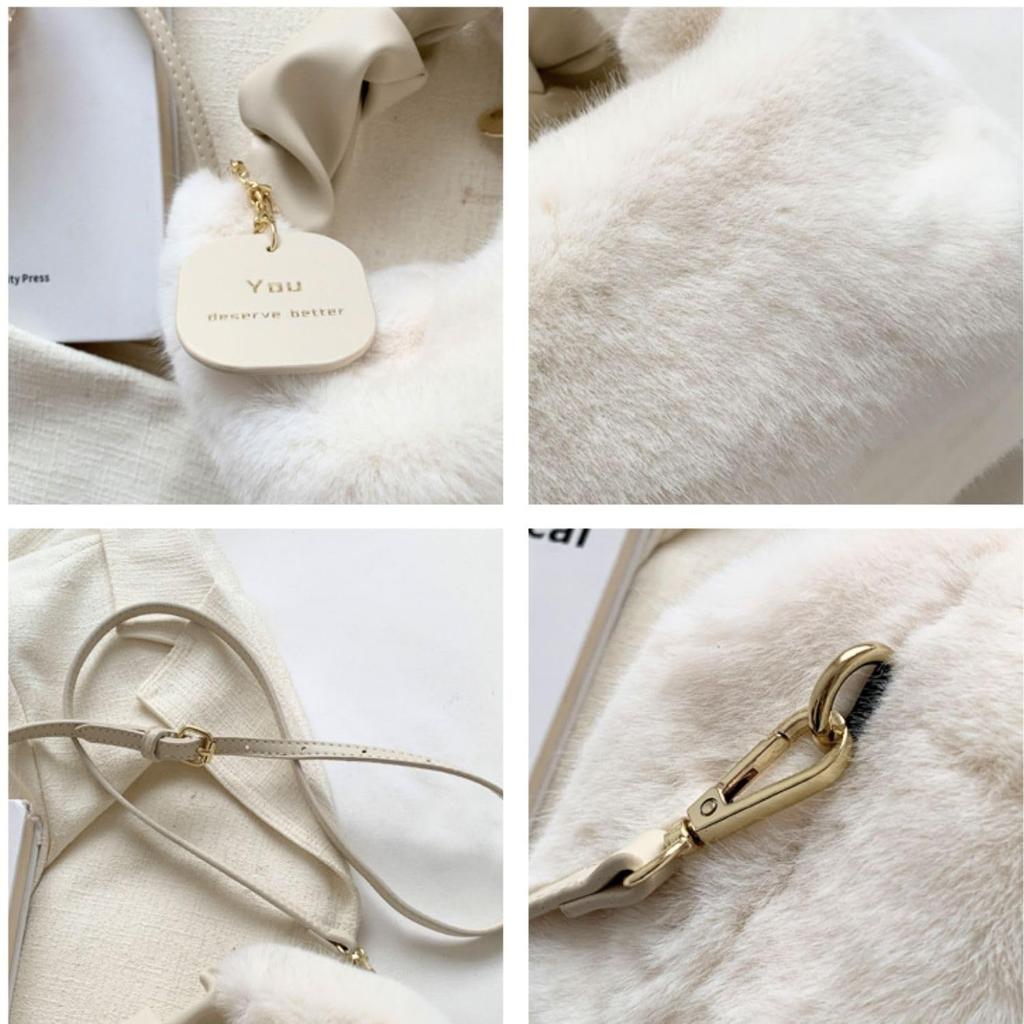 Lakeruta Eco-Friendly Fur Mini Shoulder BagHandbag, Fluffy Boa Mouton, Women's, Faux Mink (Black)