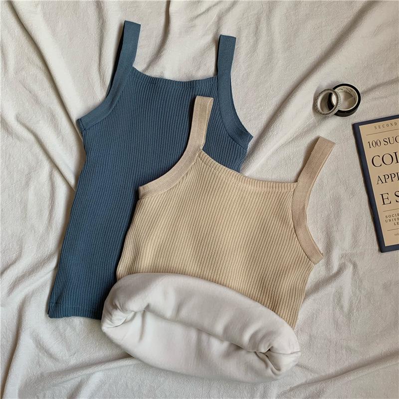 Dámské hřejivé topy bez rukávů s plusovým sametem - Slim pletená tílka vesta pro podzim/zimu 2023