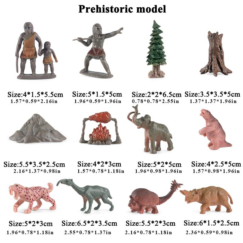 Oenux Prehistoric People Life Scene Human Evolution Wild Sabre-toothed Tiger Mammoth Animals Model Action Figures Collection Toy