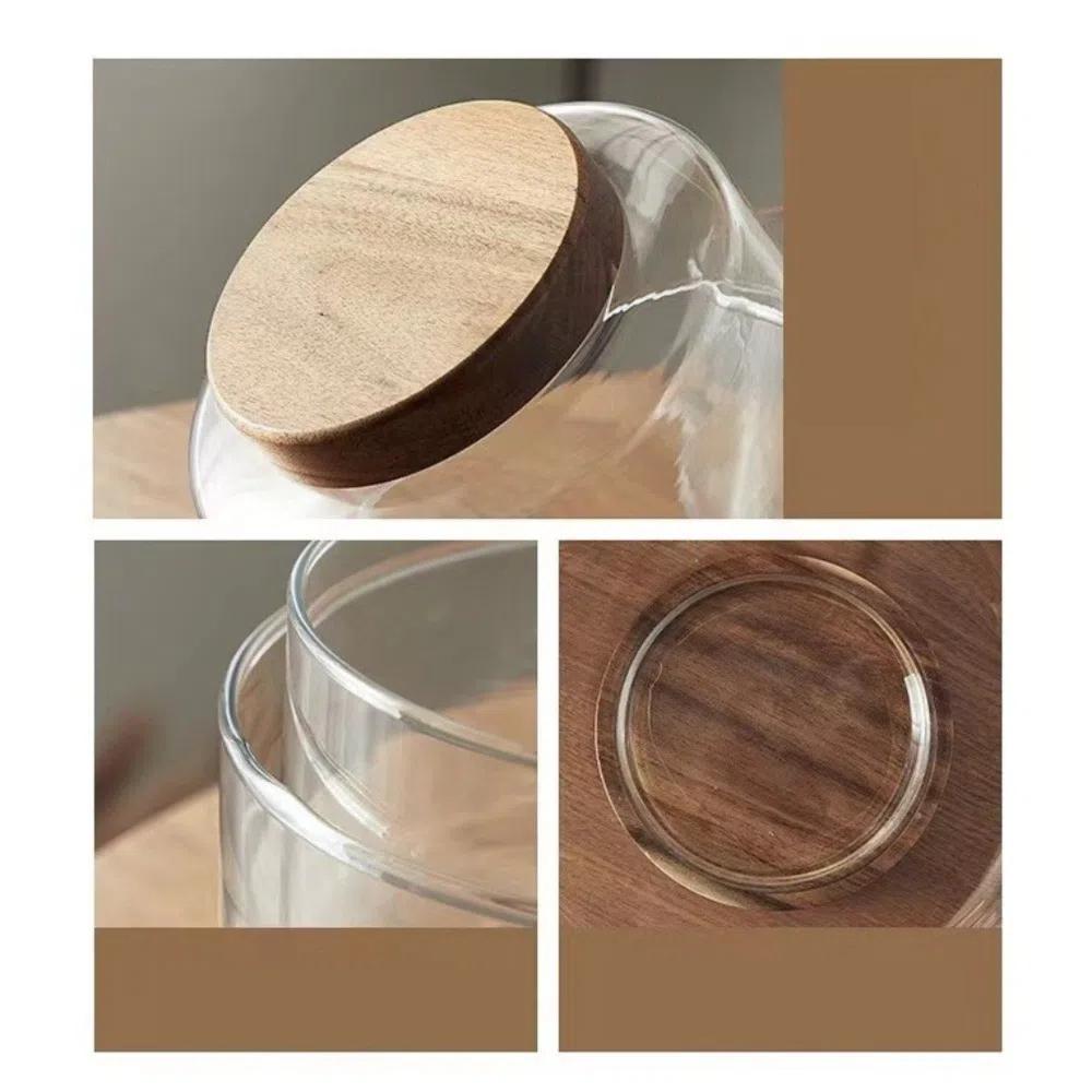 Wood Base Glass Fruit Bowl Transparent Glass Snack Storage Bowl Creative Salad Bowl Party