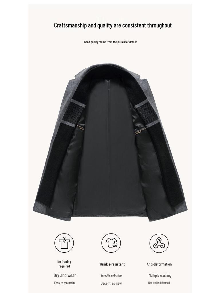 Men's Korean Style Mid-Length Wool Coat - Double-Sided, Thick, Suit Collar, Autumn/Winter Fashion.