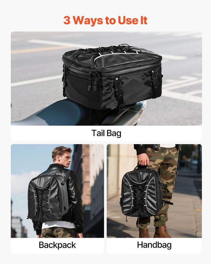 Motorcycle Tail Bag, 22-34 L Expandable Motorcycle Rear Seat Bag with Waterproof Rain Cover, Outdoor Sports Motorbike Luggage Storage Backpack Handbag