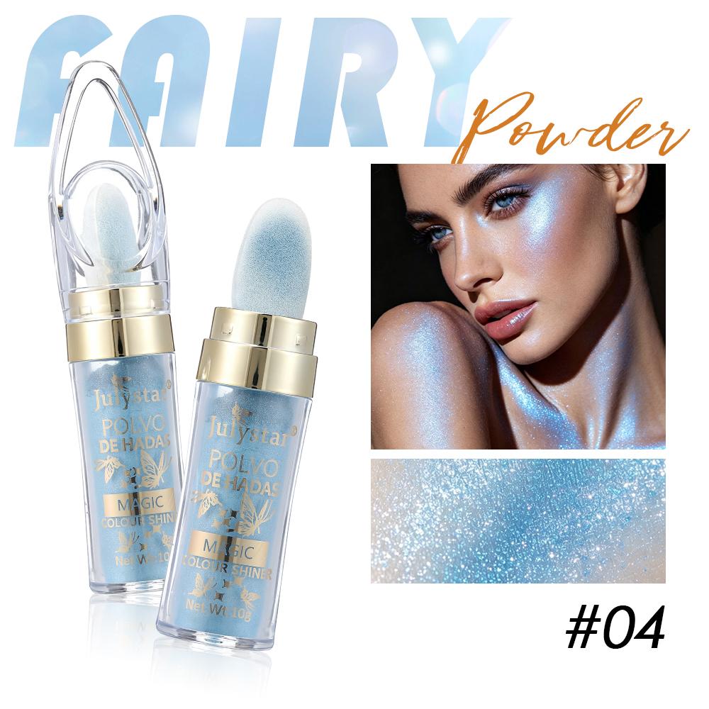 JULYSTAR Polvere da Picchiettare Illuminante, Spugnetta con Polvere Scintillante Magica per Viso Corpo, Illuminante per Trucco da Palcoscenico per Occhi Labbra Clavicola