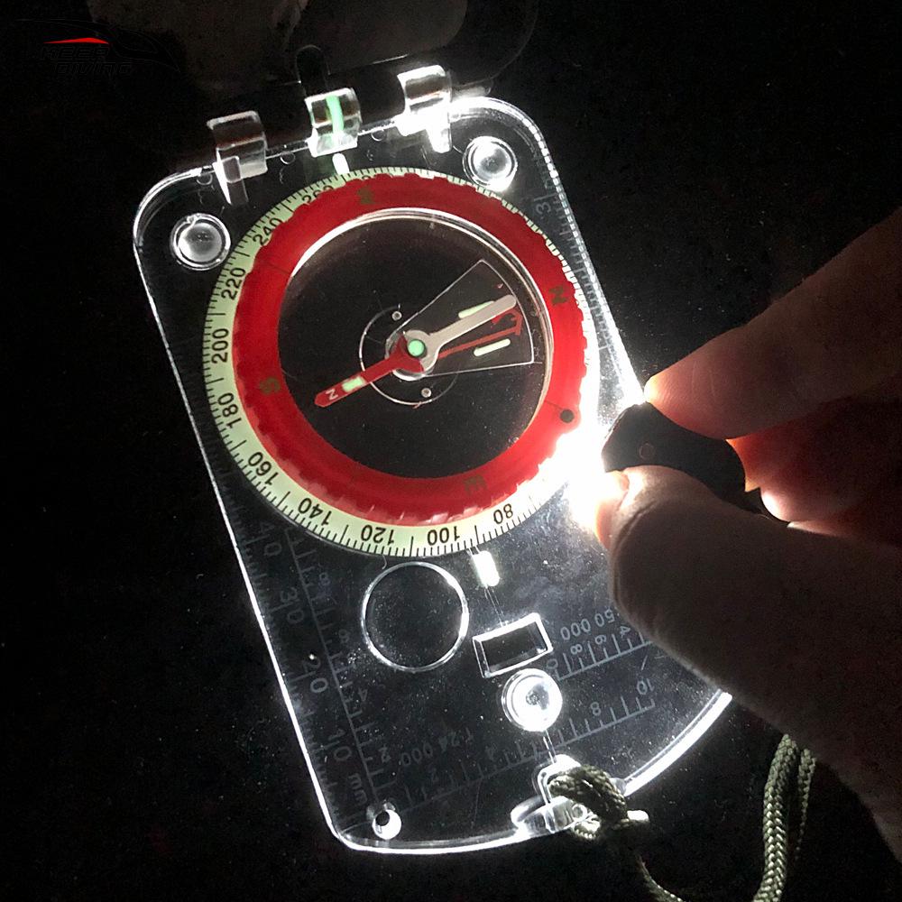 Multi-Functional Luminous Card Compass with Light for Outdoor Adventure and Navigation.