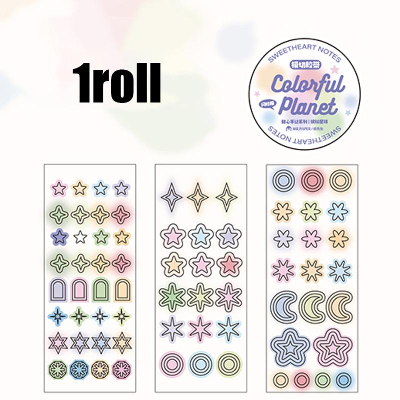 

200cm/roll Mr. Paper Simple Geometric Symbol Tape Color Star Moon Illustration Sand Film Tape Home Handbook DIY Decoration Gifts