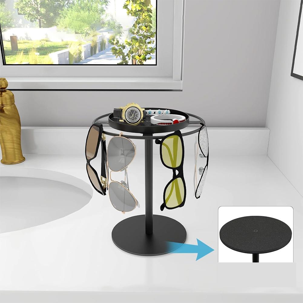 Metal Rotating Sunglass Organizer Eye Glass Display Stand 360 degree Rotation With Tray Jewelry Storage Organizer Detachable