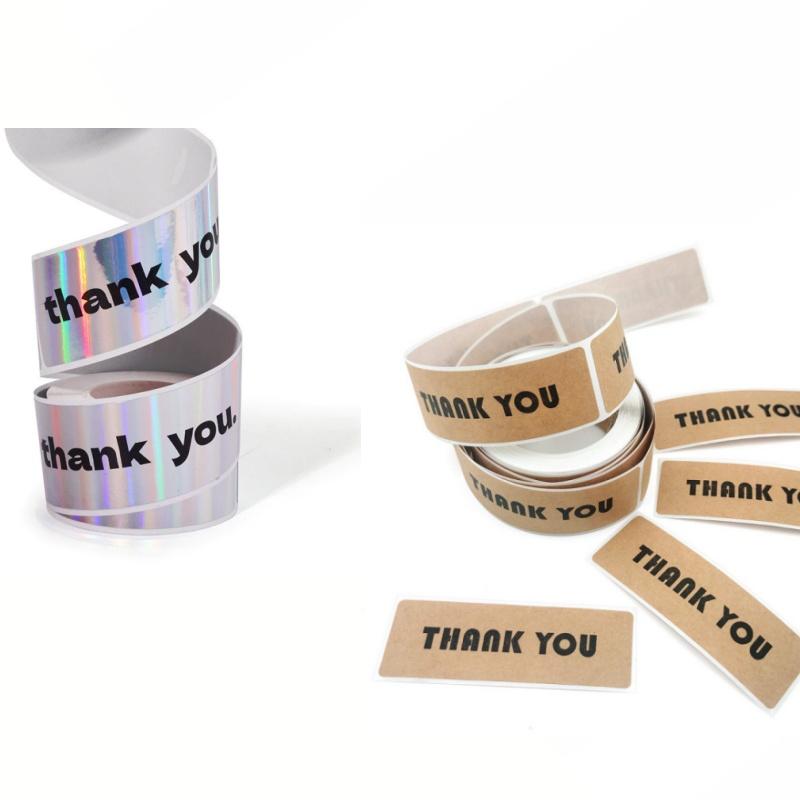 A Roll Thank You Stickers Kraft Paper Adhesive Labels Gift Wrapping Sealing Stickers DIY Craft Decorative Tags Home Holiday Gift