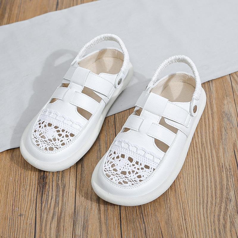 

Baotou cool slippers women s summer crochet knitting hole shoes flat bottom round head sandals pregnant women s shoes hollowed out and breathable 41 белый