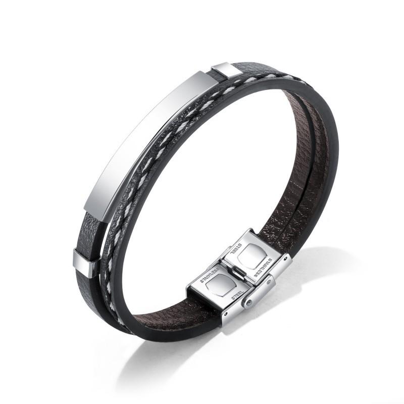

Fashionable European American Ins Trendy Classic Punk Style Stainless Steel Glossy Leather Bracelet Multi Layer Braided Matching