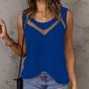 Women Vest Soft Breathable Fabric Tops Loose Fit Sleeveless V-Neck Pure Color Mesh Splicing Casual Tops