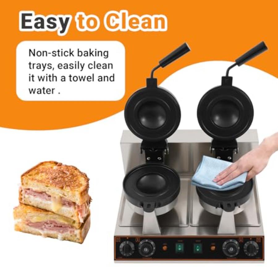 Commercial Electric Double-head Ice Cream Burger Machine 2400W 50-300 Temp Control Stainless Steel Waffle Sandwich Panini Press