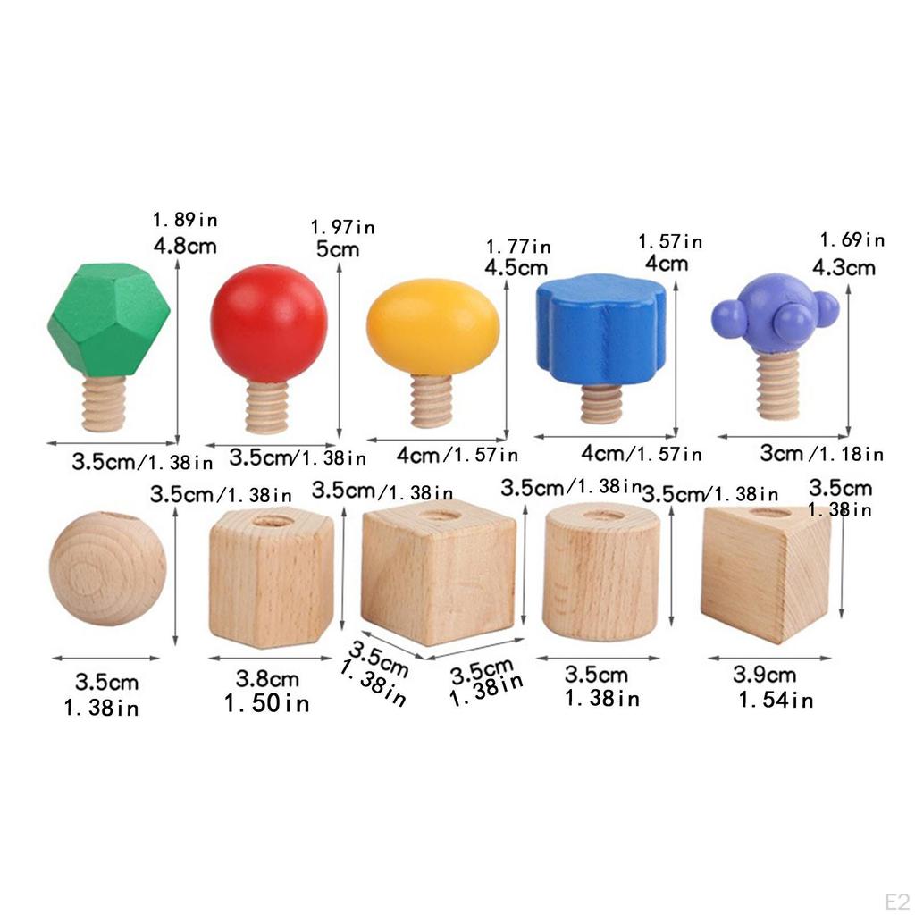 Wooden Nuts and Bolts Staking Toy Insert Blocks Screw Shapes Matching Game Tightening for 2 3