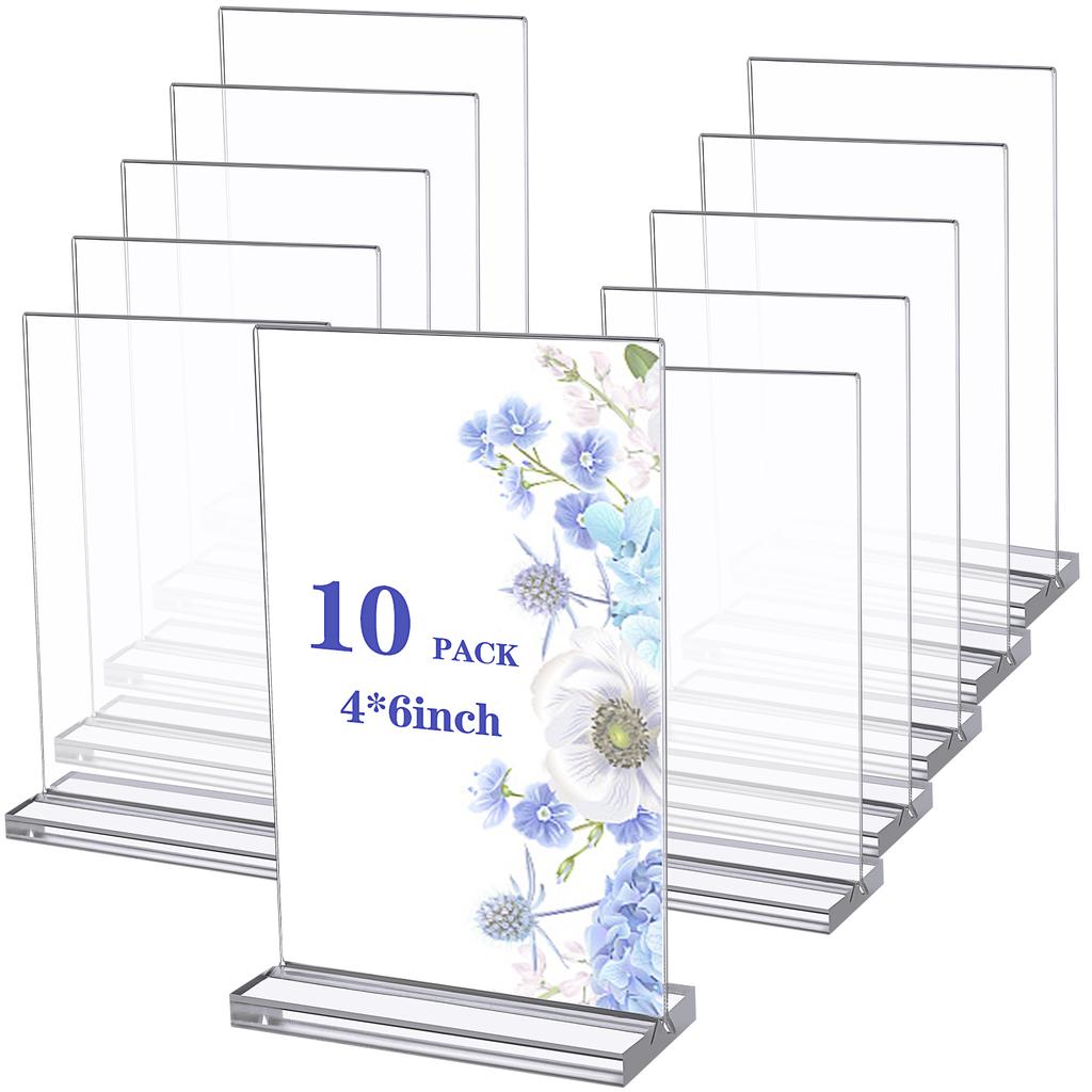 GANGBARU 10 Pack 4 X 6'' Acrylic Sign Holder Clear Display Stand Double Sided Vertical Flyer Menu Brochure Holders For Restauran
