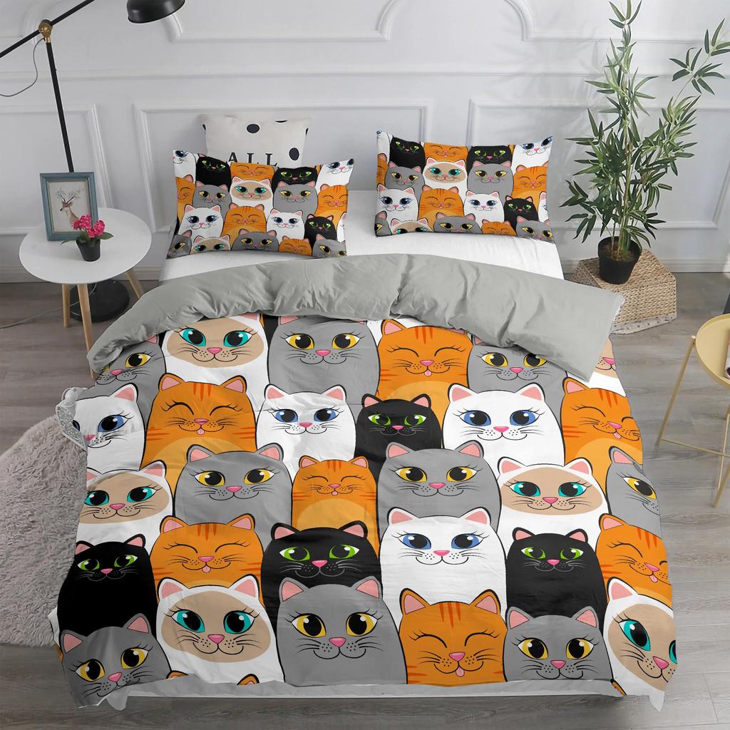 3D Printed Cartoon Cat Bedding Set Single Twin Double Queen King Cal King Size Bed Linen Set