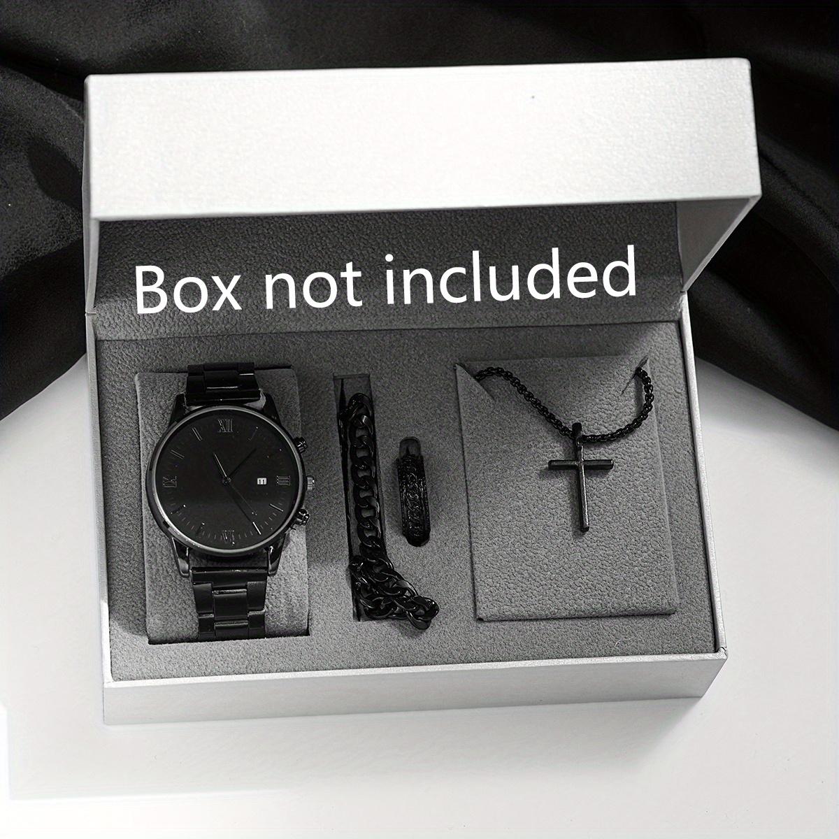 

4 шт.-Модный крест Хип-хоп Ювелирная цепочка Кольцо Браслет Ожерелье Набор из трех предметов+Повседневные кварцевые часы, Кольцо Браслет Ожерелье Часы