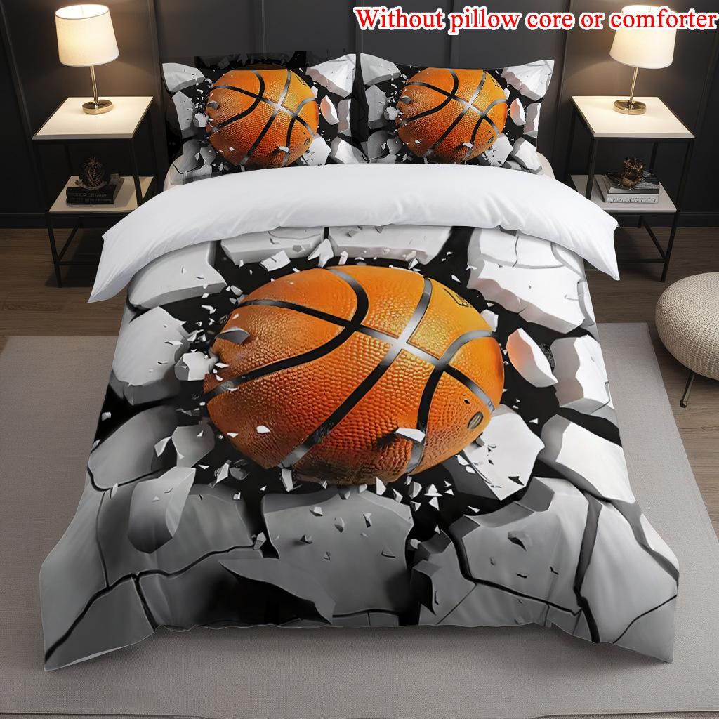 Sports Basketball Bed Three-Piece Set Custom 3D Digital Printing Polyester Abraded Bed Sheet Quilt Cover