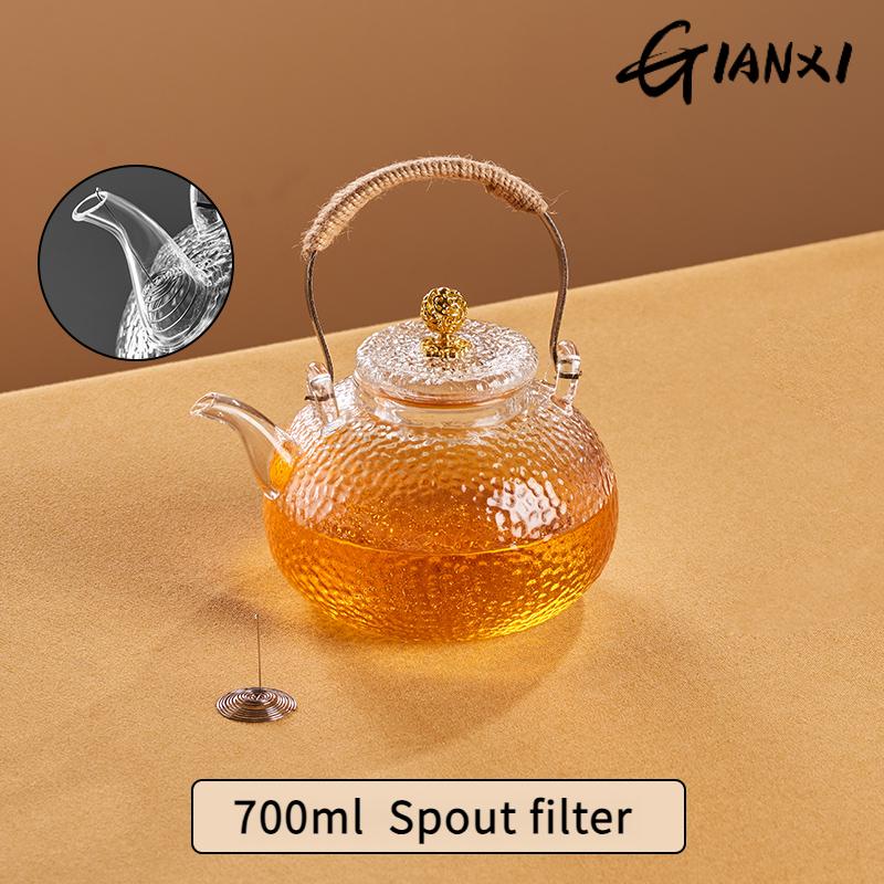 

GIANXI Стеклянный чайник Набор Китайский Дом Большая Вместимость Принимать Гостей Набор для чая Кунг-фу Дизайн Молоток Плетеная пеньковая веревка Ручка Чайник