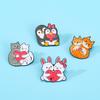 Cartoon Couple Animals Enamel Brooch Penguin Cat Rabbit Fox Heart Lovers Lapel Pin Badge Backpack Clothes Jewelry Accessories