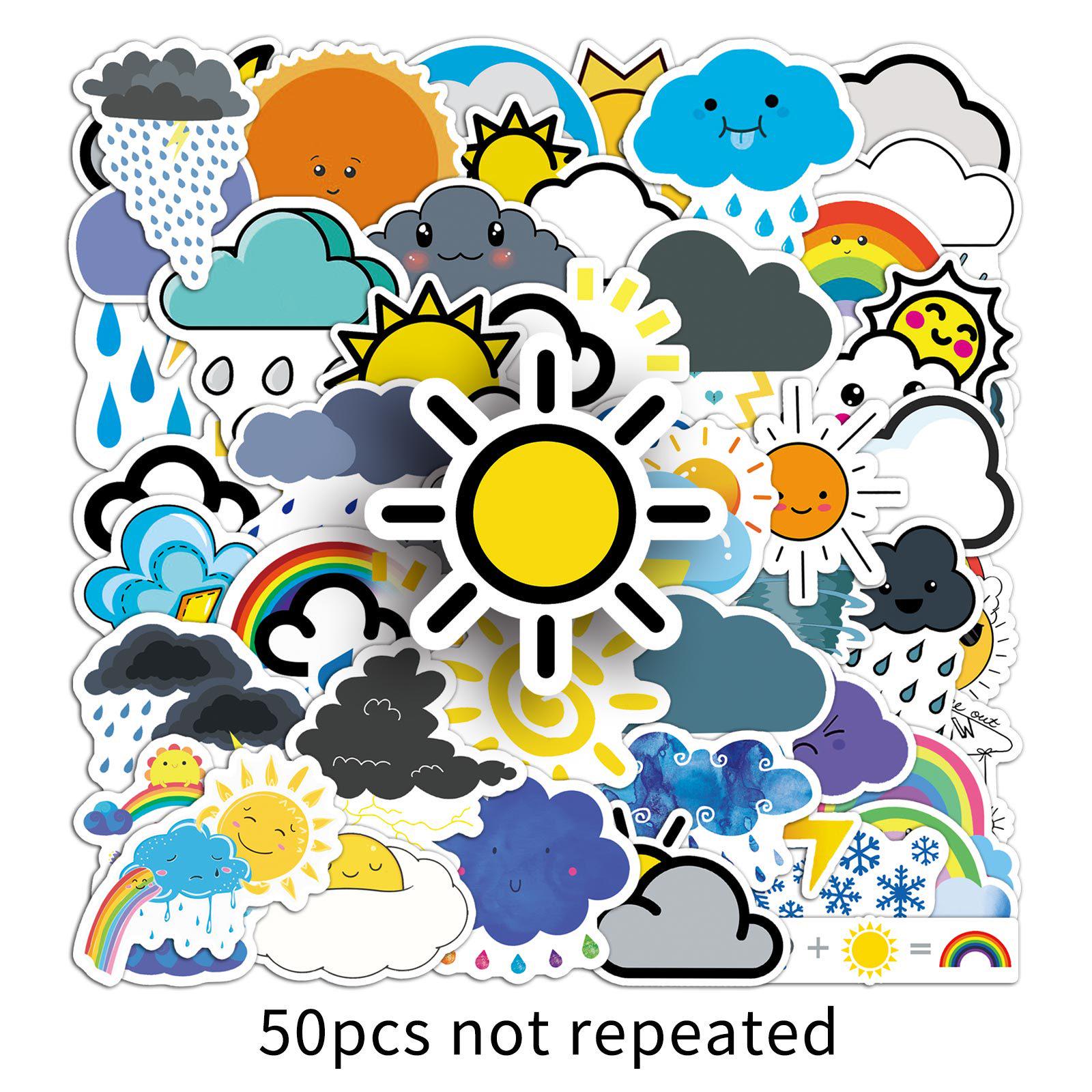 50-Count Fresh Cartoon Weather Doodle Stickers for Kids - DIY Decoration for Water Bottles, Skateboards, Computers & Suitcases