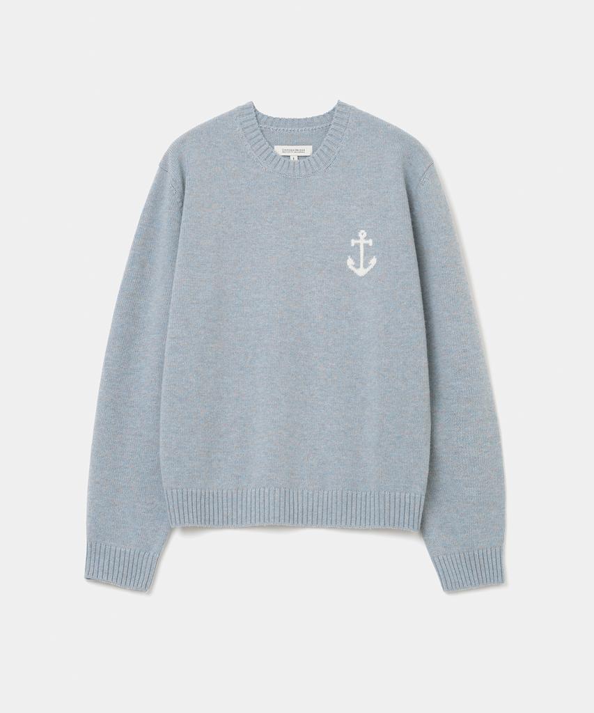 UNIFORM BRIDGE Cashmere Blended Anchor Crew Neck Knit Sky Blue
