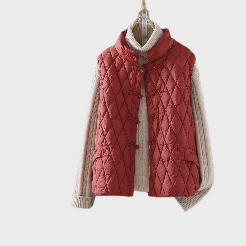 New 2023 Autumn/Winter Women's Retro Buttoned Thin Warm Cotton Vest