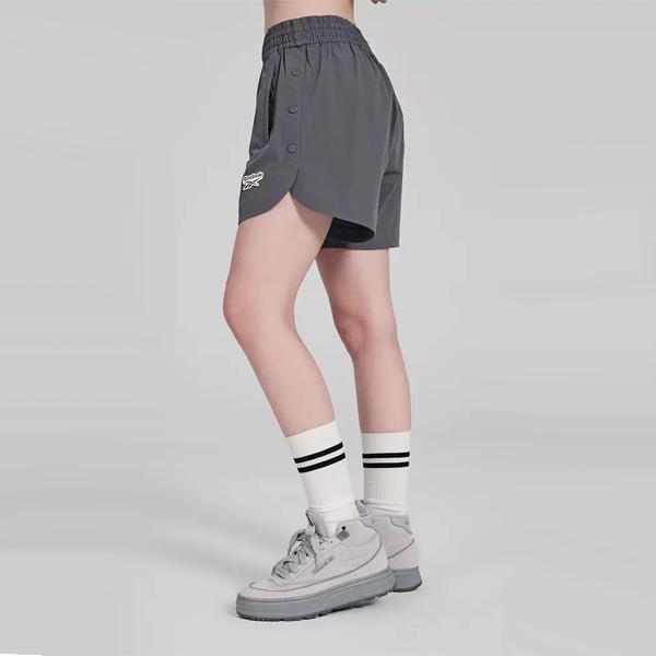 Reebok Solid Color Running Elastic Woven Sports Shorts Women Shorts Charcoal-Black 24SRC608WGH1
