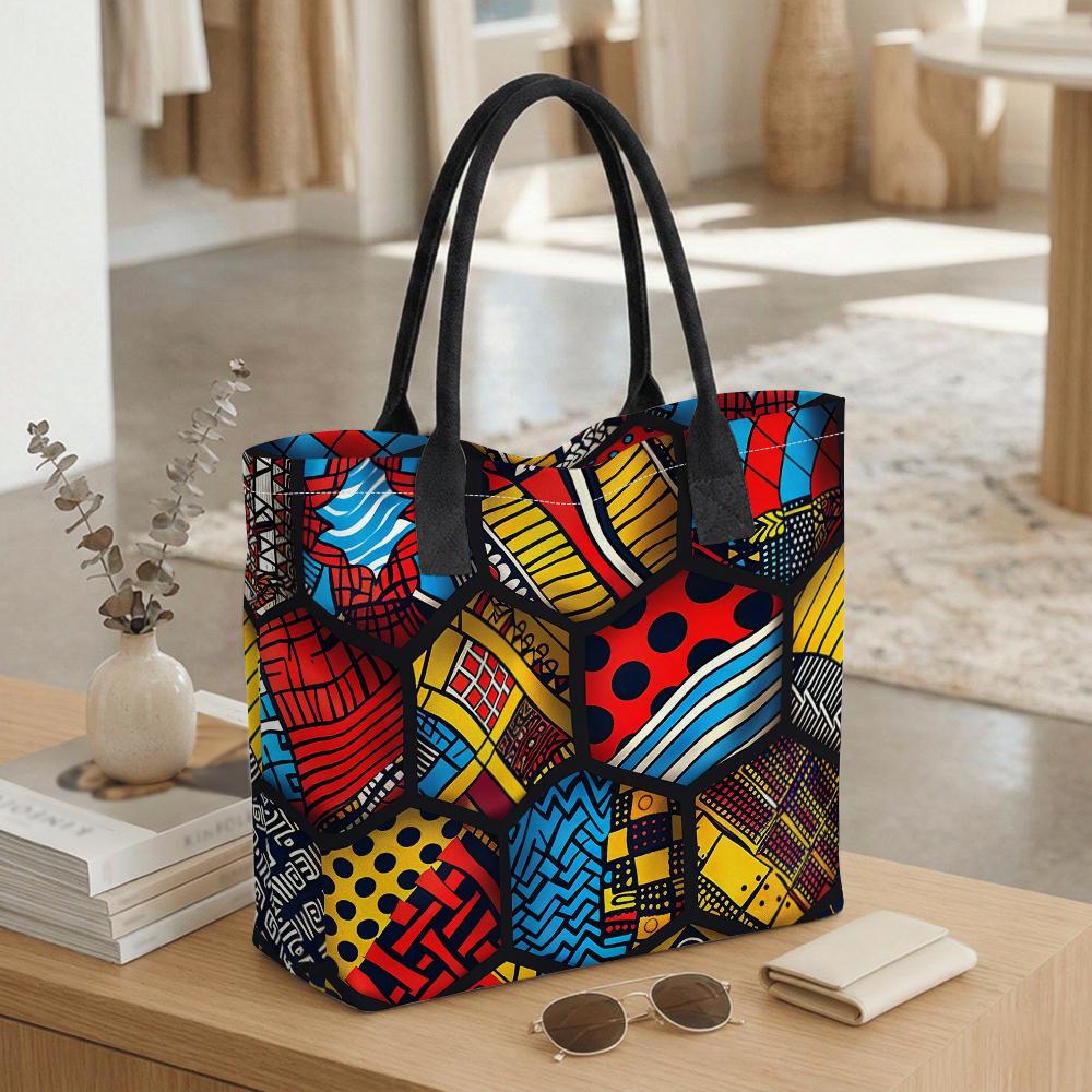  African Print Tote Bag Large Capacity Daily Carry Handbag for Women Casual Travel Shopping Shoulder Bag